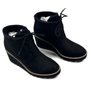 Eileen Fisher Alpine Black Nubuck Wedge Bootie Womens 8 Real Shearling New $275